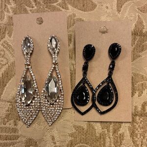 Elegant Crystal Drop Earrings - Clear and Black- Perfect for prom